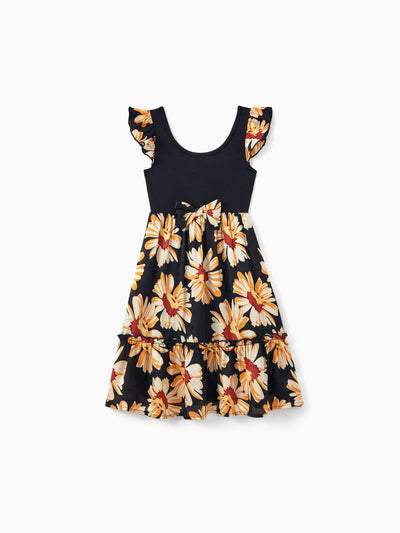 Toddler/Kid Girl Set Floral Sleeveless Strappy Dress Black
