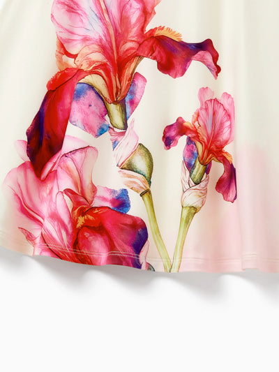 Toddler/Kid Girl Casual Floral Print Halter Dress Summer Set for Vacation  Apricot