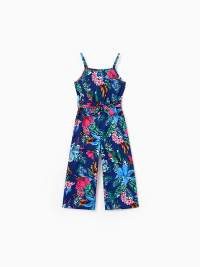 Toddler/Kid Girl Floral Print Sleeveless Cami Jumpsuit Deep Blue
