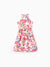 Toddler/Kid Girl Tropical Flora Print Halter Belted Dress for Summer Vacation Beige