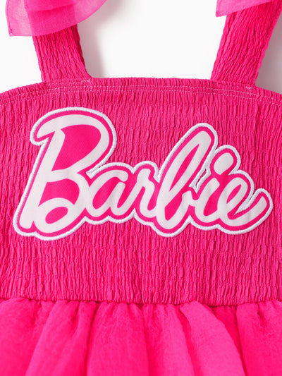 Barbie Toddler/Kid Girl Barbie Letter Print Layered Tulle Dress Hot Pink