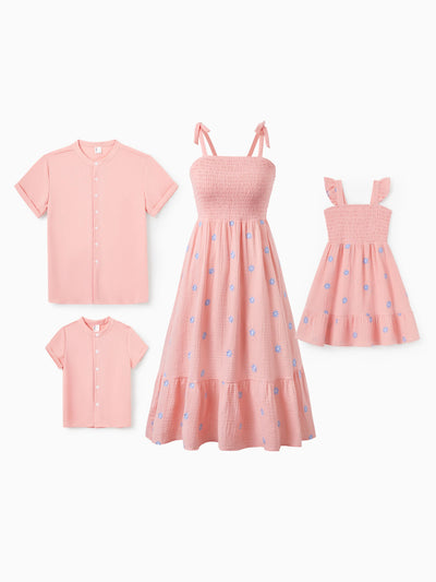 Toddler/Kid Girl Pink Flower Print Smocked Tie-Back Cotton Dress, Perfect for Summer Family Outings & Photos Mauve Pink
