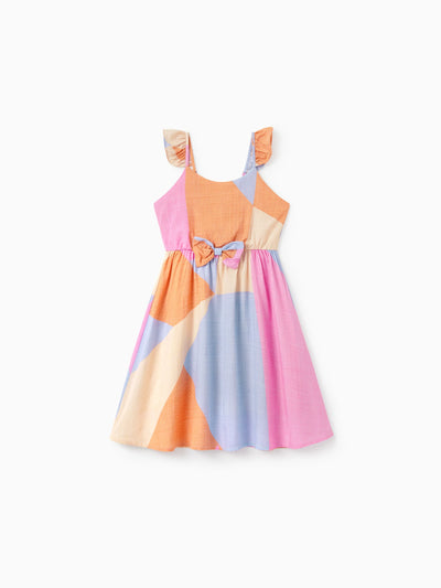 Toddler/Kid Girl Colorblock Sleeveless Strappy Dress Multi-color