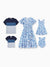 Family Matching Outfits Blue Floral Print Dress & Color Block Tee Set, Mommy Daddy and Me Summer Beach Vacation Coordinates Blue