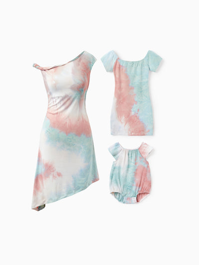 Mommy and Me Matching Tie Dye Dress Set for Women, Girls & Baby Romper
 Multi-color