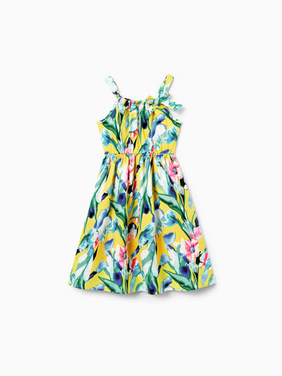 Toddler/Kid Girl Casual Outfits Floral Print  Strappy Dress Yellow