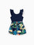 Toddler/Kid Girl Tropical Leaves Print Sleeveless Rompers with Belted Shorts  Deep Blue