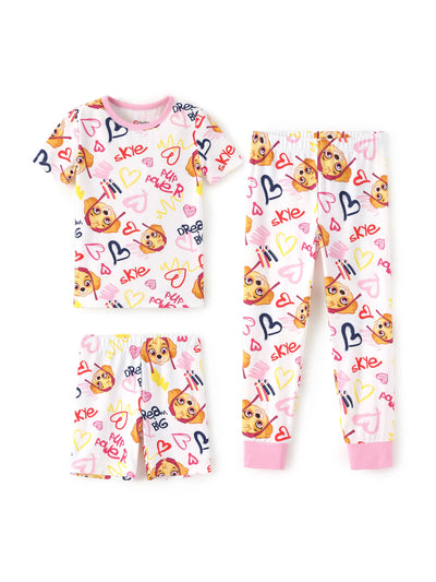 PAW Patrol Toddler Boy Skye 3-Piece Bamboo Pajama Set 2-in-1 Look for 4 Seasons (Snug-Fitting) Pink
