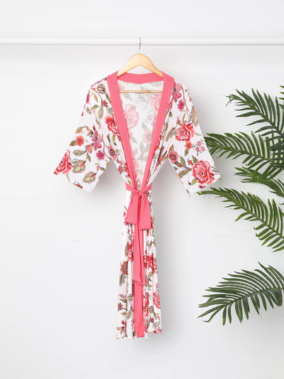 Newborn Bamboo Set for Mommy and Me Floral Bamboo Robe for Mom, Soft Swaddle Blanket with Hat, Gentle & Breathable for Newborn Essentials Peach  Pink