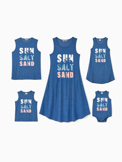 Family Matching Sets Blue Tank Top or Flowy A-Line Tank Dress with Pockets Blue