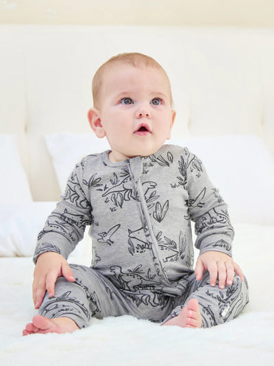 Baby Boy/Girl Plant Print Zip-up Snug-Fitting Wool Pajamas Grey