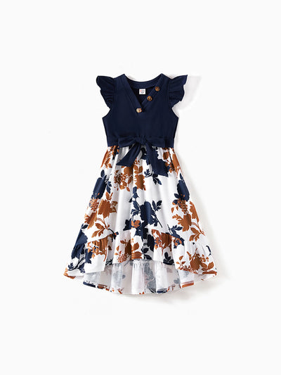 Toddler/Kid Girl Floral Dress Fabric Stitching royalblue