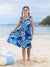 Toddler/Kid Girl Tropical Dress – Blue Floral Print, Perfect for Summer Vacations and Family Photos Blue