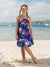 Toddler/Kid Girl Hawaiian Outfits Tropical Floral Print Strap Dress for Vacation  Deep Blue