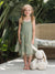 Toddler/Kid Girl Flower  Embroidered  V-neck Strappy Mesh Dress  Green