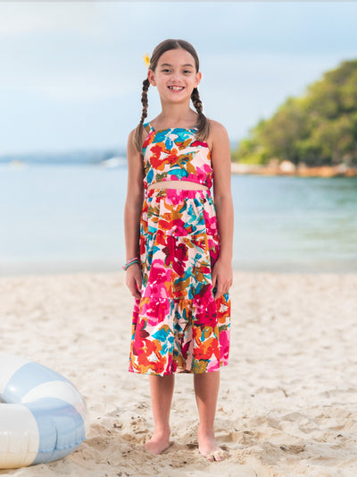 Colorful Toddler/Kid Girl Sleeveless Strap Top and Skirt Co-ord Set & Shirt Sets Summer Vacation Clothe for Beach, Photoshoots, Travel Hot Pink