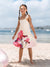 Toddler/Kid Girl Casual Floral Print Halter Dress Summer Set for Vacation  Apricot