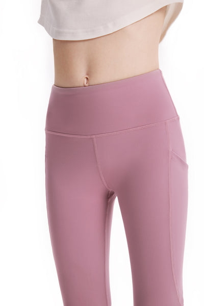 Girl's Leggings High-Waist Yoga Pants Solid Color Leggings with Complimentary Matching Scrunchie Purple