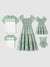 Elegant Broken Flower Matching Outfits for Family, Smocking Design, Medium Thickness Green