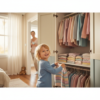 6-year-old child choosing clothes in bedroom morning routine guide for parents