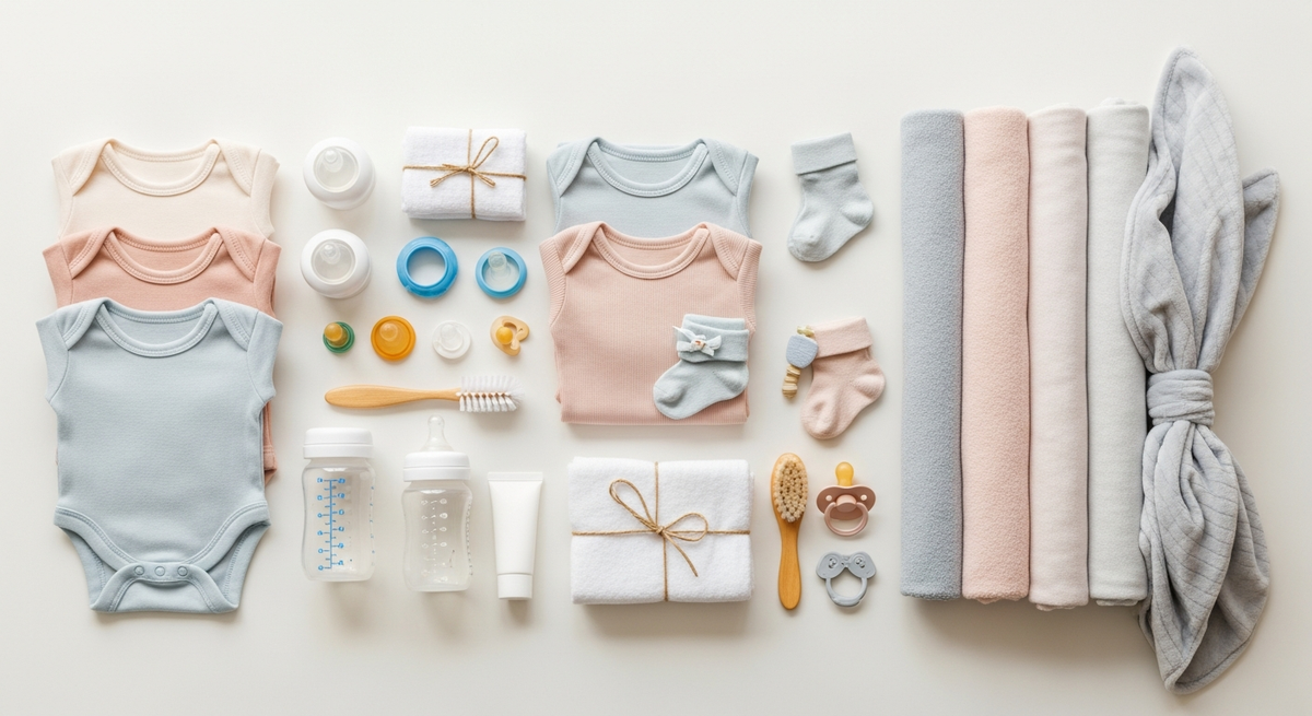 Newborn essentials checklist guide illustration for new parents