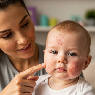Baby skin care guide comparing baby acne and eczema symptoms for parents